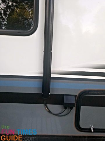 Cables coming down the awning bracket and into the side compartment of my travel trailer