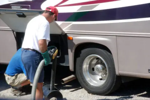 While parked in the pits at an IHRA drag racing event, they had someone come by to empty our RV water tanks. 