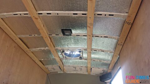 Furring strips on the ceiling are required to keep the second layer of insulation in place.