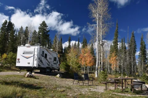 RV camping at a reserved site in Kaibab National Forest 