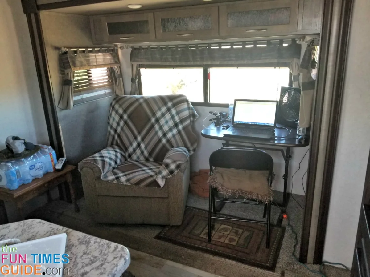 The finished product... a comfortable space in my RV living room where the dinette used to be! 