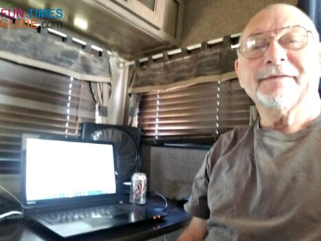 My new RV computer workspace -- where the dinette used to be. If you need more space inside your RV too, follow these tips to remove your RV dinette yourself, like I did.