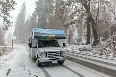 Must-see winter RV driving tips -- including how to drive motorhomes & trailers safely through snow and ice storms.