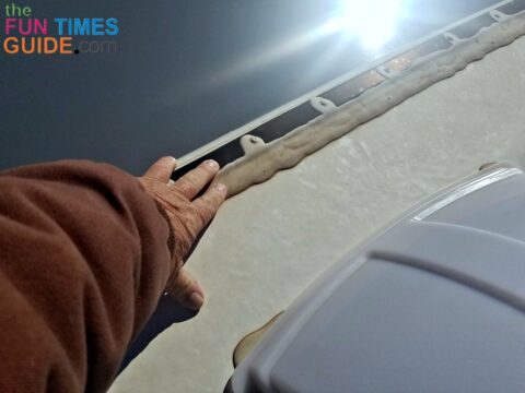 A closeup of the front roof seam on my RV.