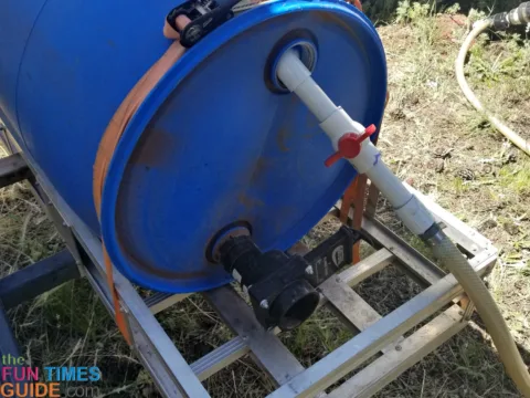 55-gallon barrel on a hitch rack