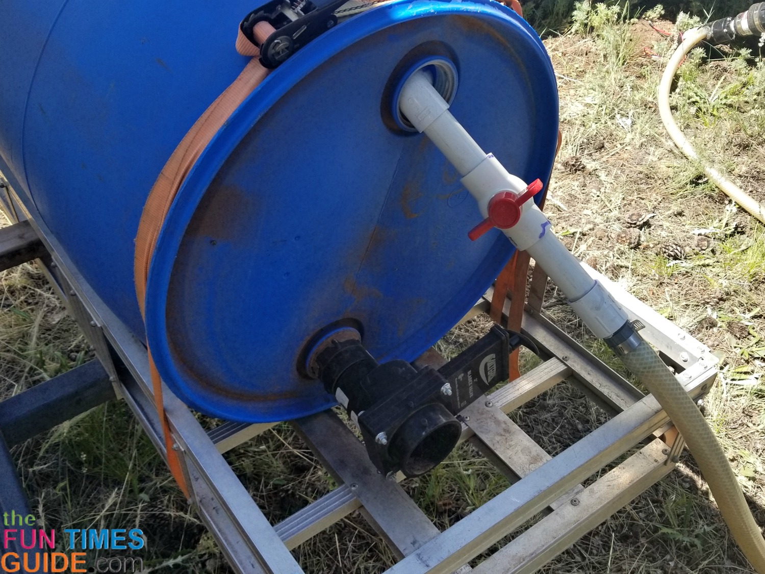 This is the 55-gallon barrel that I use as an RV portable water tank on a h...