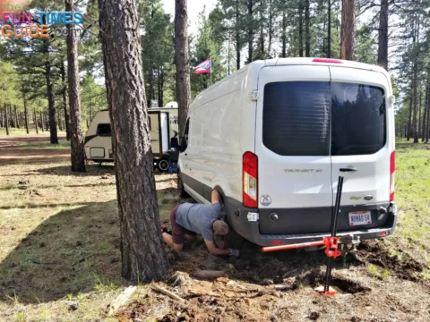 My recent RV rescue experience... placing rocks in ruts underneath the RV tire