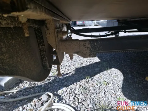 A look at the RV slide-out adjustment points underneath the slide.