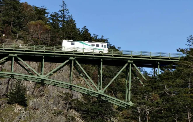 Wind gusts can be very powerful when you're RVing across high bridges. 