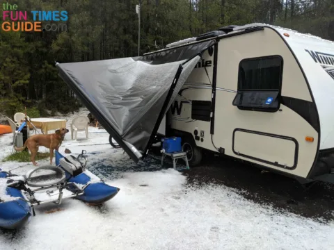 My friend's damaged RV awning after he left it unattended.